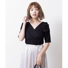 カシュクール カットソー リブニット トップス ブラウス レディース 半袖 オフィス
