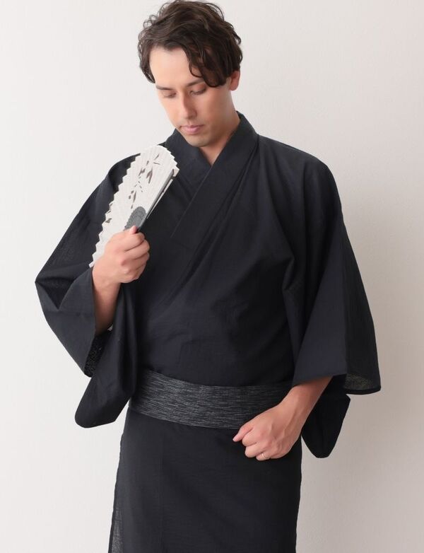 接触冷感加工 メンズ 浴衣 4点セット ゆかた 作り帯 着付け説明書 保管