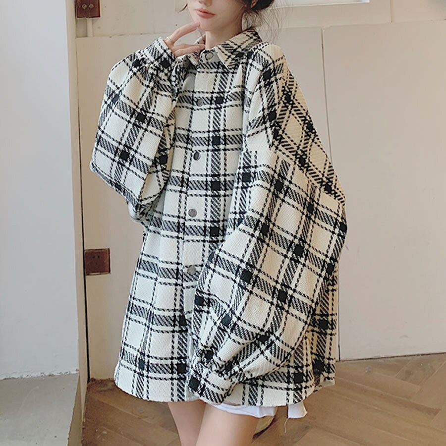 秋冬新作 全2色 オーバーサイズチェック柄シャツジャケット 