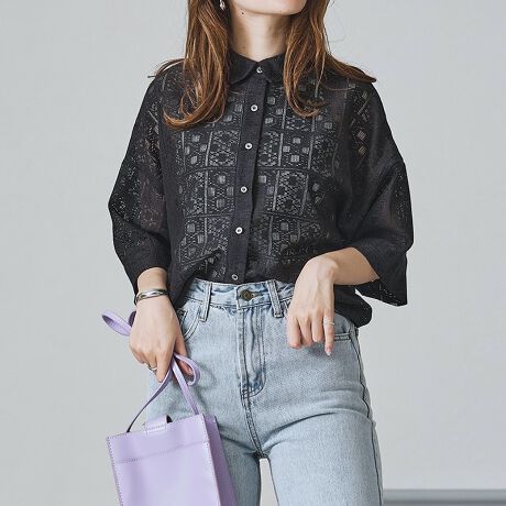 パッチワークレース開襟シャツ 7/22まで出品 MALION vintage レース 