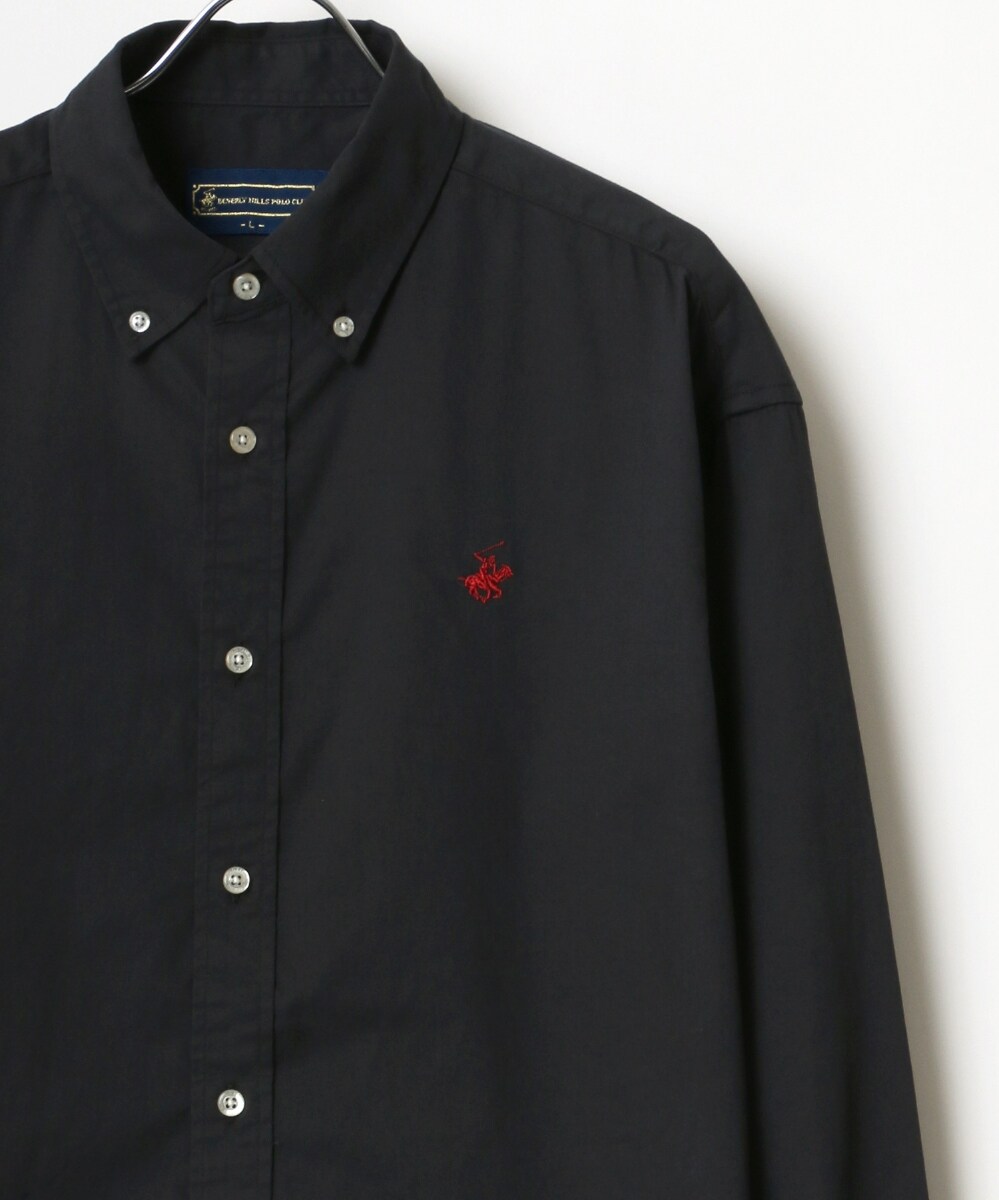 【ホースマン刺繍入り】 コットン 無地 ストライプ ボタンダウンシャツ