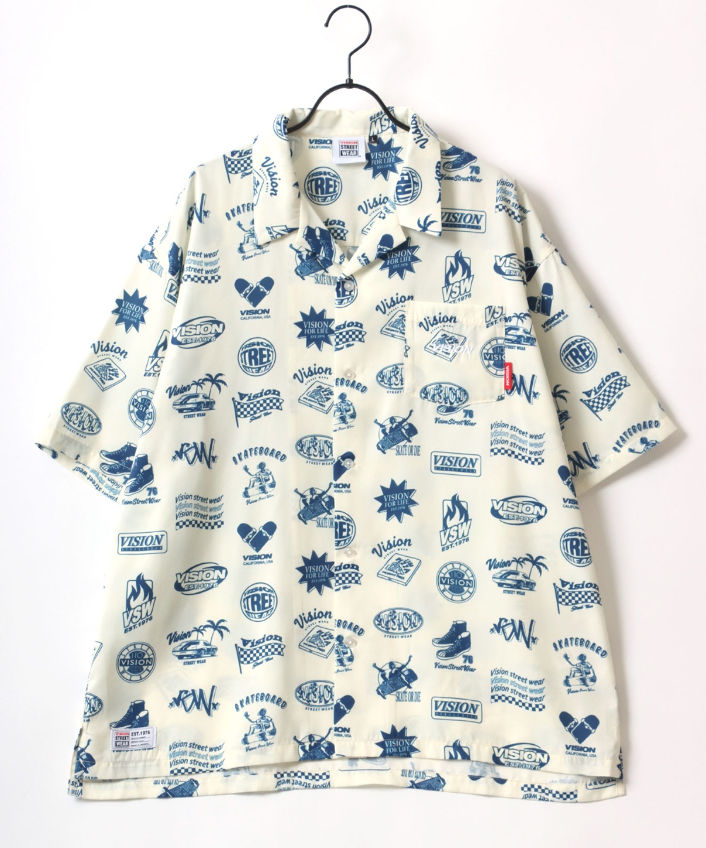 オーバーサイズ 総柄 オープンカラー 半袖シャツ/アロハシャツ