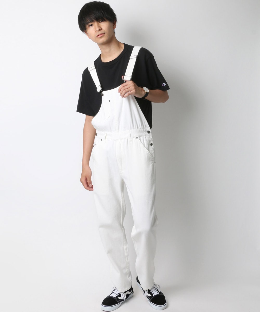 アウトドアやガーデニングに】 デニム ワイド オーバーオール メンズ