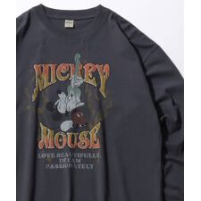 【ミッキーマウス】 ピグメント風 ヴィンテージ加工 ロックテイスト 長袖 Tシャツ キャラクター