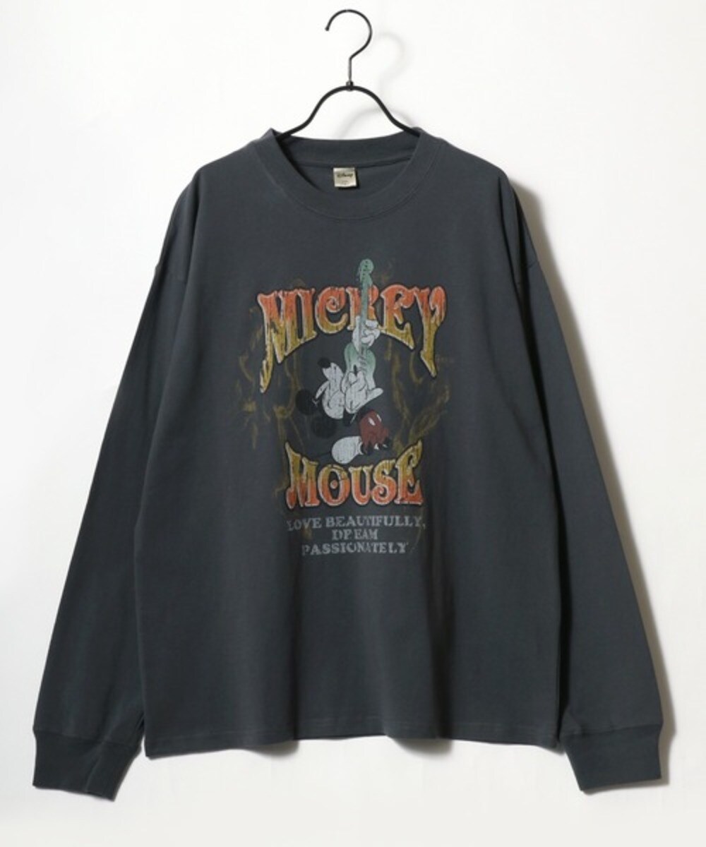 ミッキーマウス】 ピグメント風 ヴィンテージ加工 ロックテイスト 長袖
