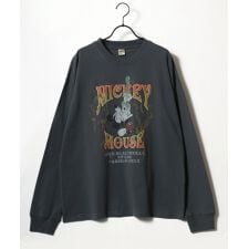 ディズニー(Disney)の【ミッキーマウス】 ピグメント風 ヴィンテージ加工 ロックテイスト 長袖 Tシャツ