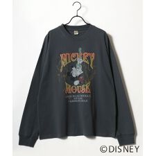 ミッキーマウス】 ピグメント風 ヴィンテージ加工 ロックテイスト 長袖 