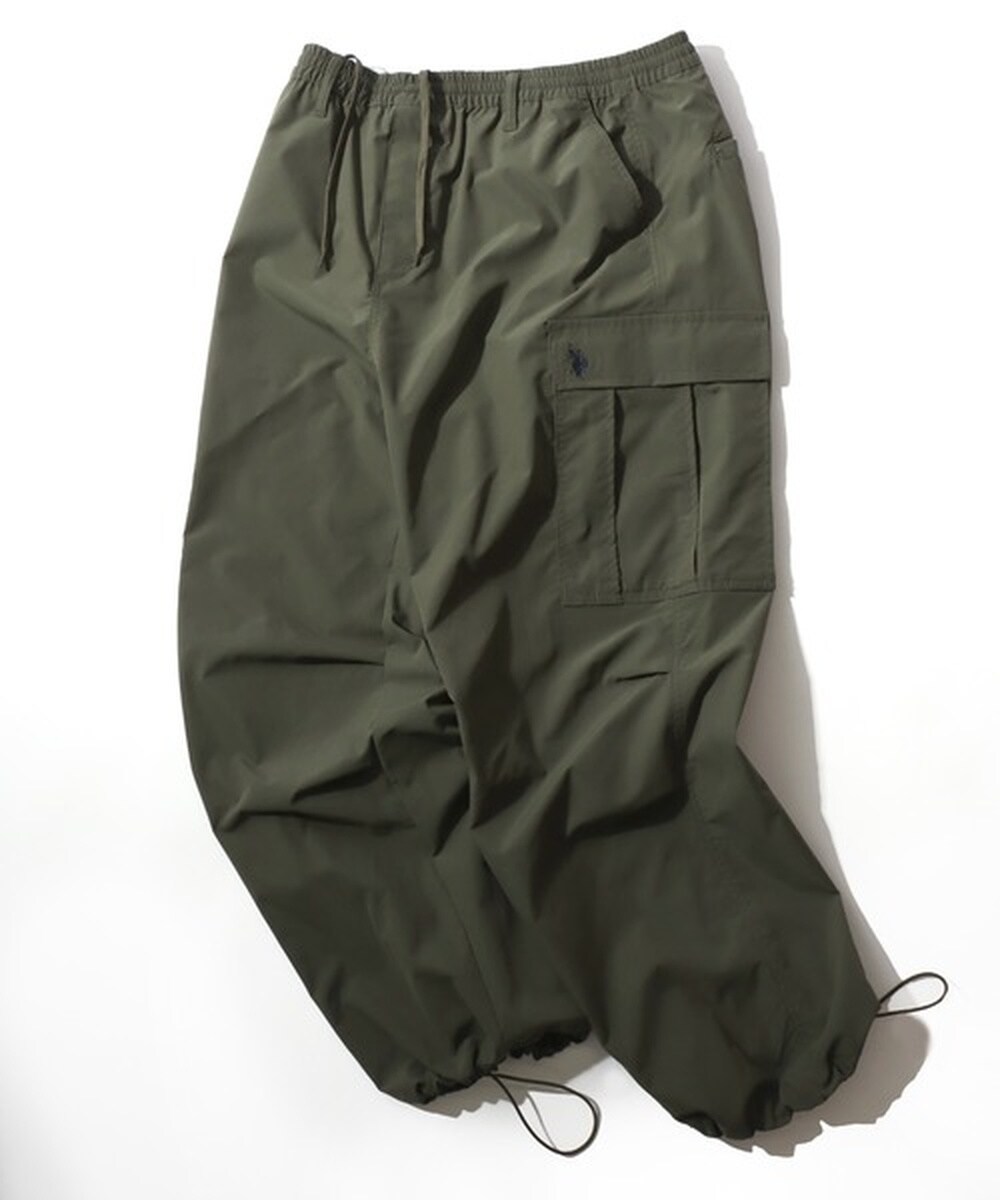 【SLOW】ミリタリーストレッチタフタ カーゴパンツ　黒 SLOW/好評につき新色追加】ミリタリーストレッチタフタ カーゴ