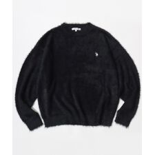 【ふんわりシャギーニット】 ロゴ ワンポイント刺繍 クルーネック セーター レディース メンズ