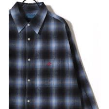 【ホースマンのワンポイント刺繍入り】 フランネルチェックシャツ オンブレチェックシャツ