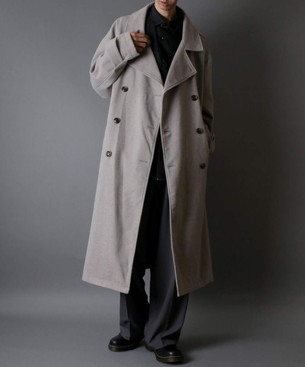 保温性に優れたウール混素材】 オーバーサイズ トレンチコート メンズ