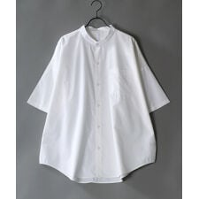 【きれいめシンプルなボタンシャツ】 ドロップショルダー ブロード バンドカラー 半袖シャツ