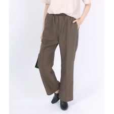 【清涼感のある杢調素材】 フェイクリネン センタープリーツ ワイドパンツ レディース