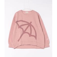 【パラソルのワンポイント刺繍】 ビッグプリント 裏起毛スウェットトレーナー レディース