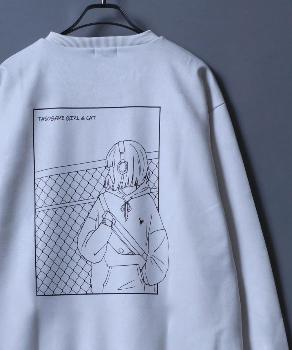 気になる「黄昏ガール」プリントトレーナー】 バックイラストプリント