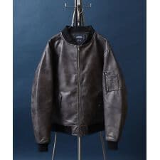 アンパス(ANPAS)の【フェイクレザーのMA-1】 キルト中綿 合成皮革 ボマージャケット ボンバージャケット