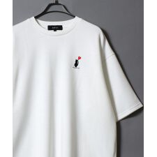 【 接触冷感 】 ポンチ 猫ハート 刺繍 半袖 Tシャツ メンズ レディース