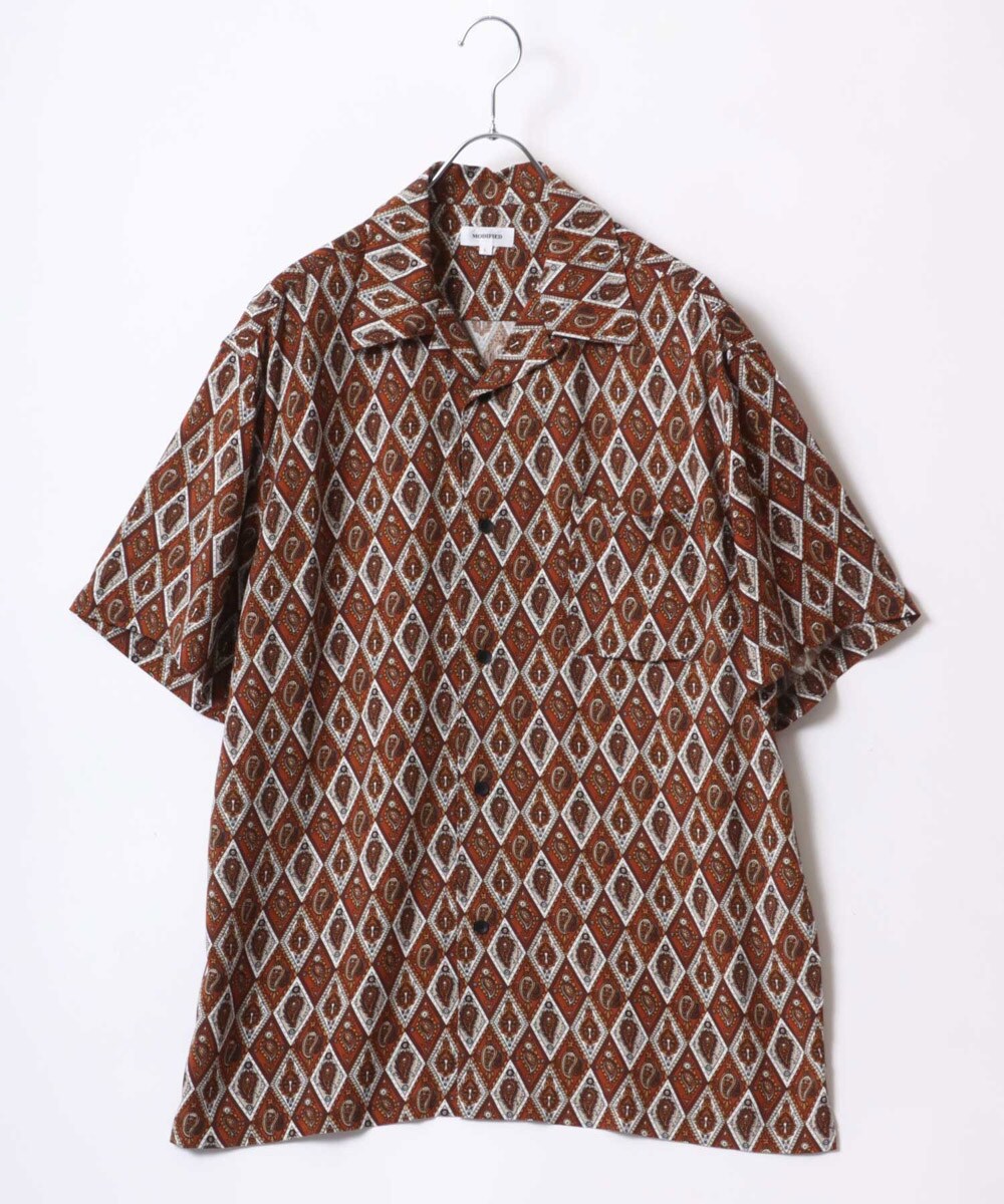 90S USA FLAX レーヨン 総柄 アロハシャツ フラックス 1点物◇赤ハイビスカス柄レーヨンシャツ/アロハシャツ古着メンズ