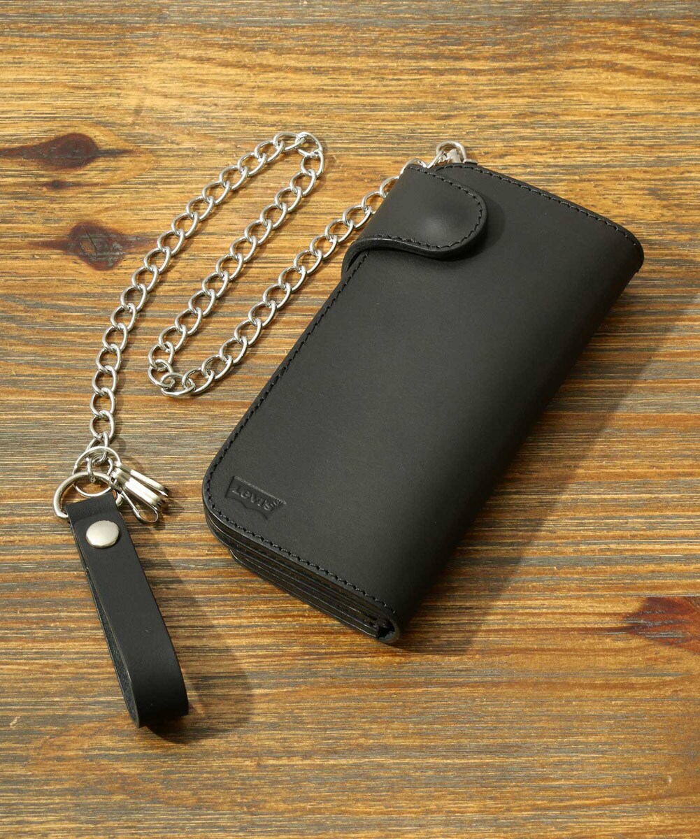 シルバーチェーン付】 本革レザー ロングウォレット 長財布
