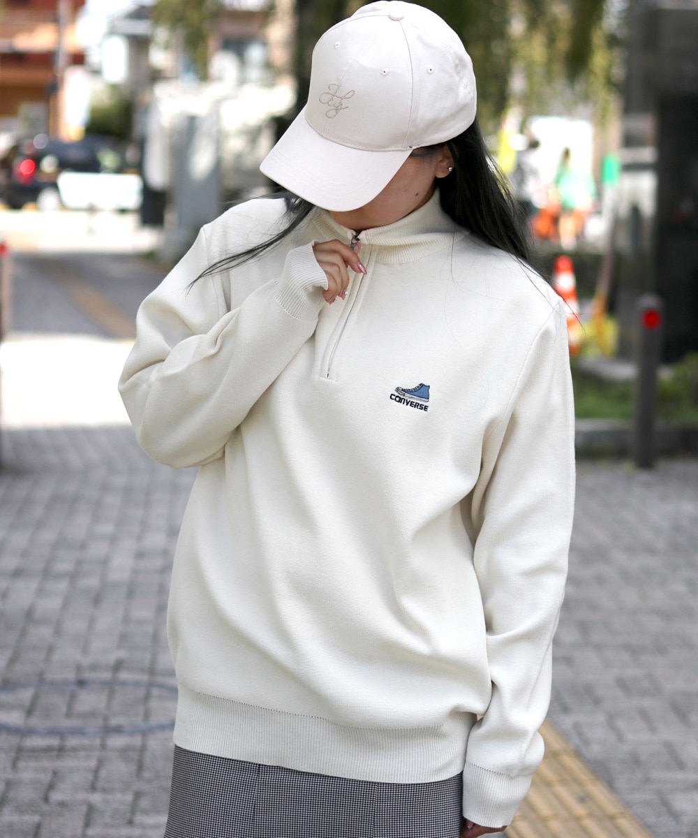 nike half zip knit ハーフジップ ニット 刺繍ロゴ グレー