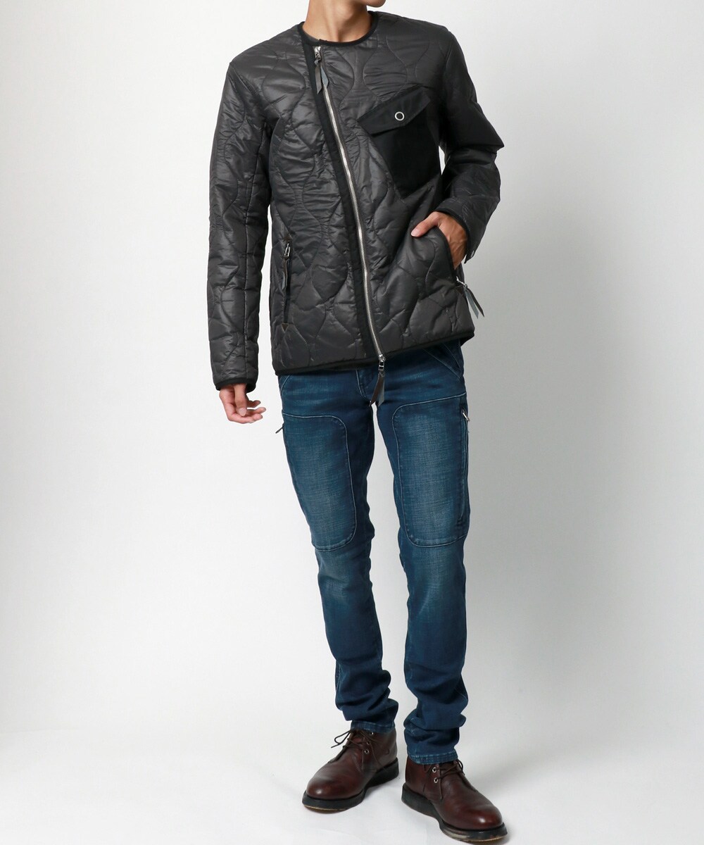 防風 撥水 】 キルティング ノーカラーライダースジャケット バイク