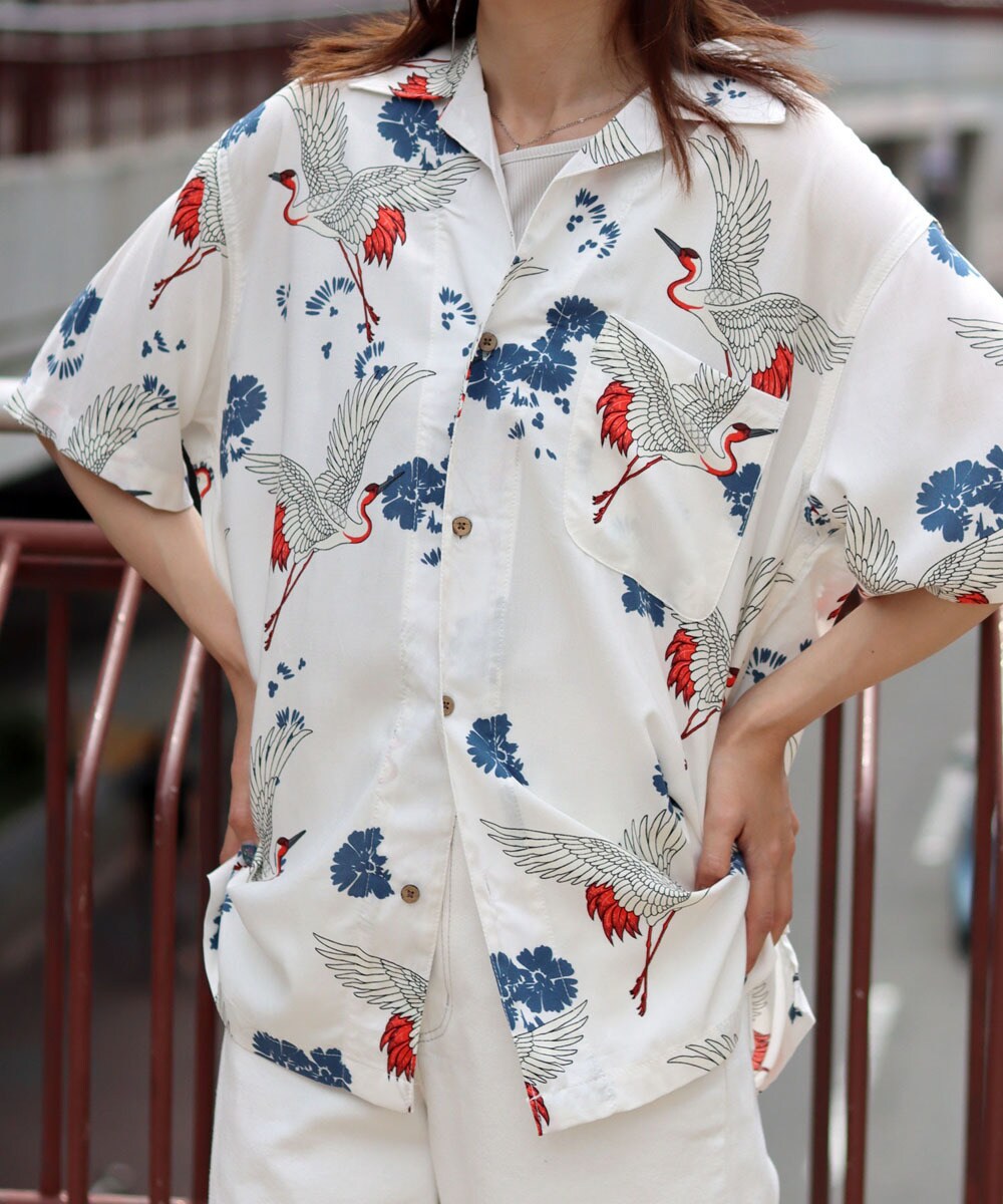 ひんやり接触冷感】 アロハシャツ レーヨン 総柄 半袖