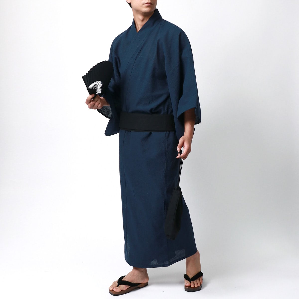 【新品未使用】ISETANxルパン三世 コラボ浴衣　メンズ 浴衣トータルコーデ】 浴衣 メンズ しじら 無地 ストライプ 5点セット