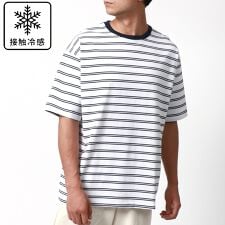 【 接触冷感 吸汗速乾  UVカット 】 大きいサイズ メンズ Tシャツ  ボーダー 半袖