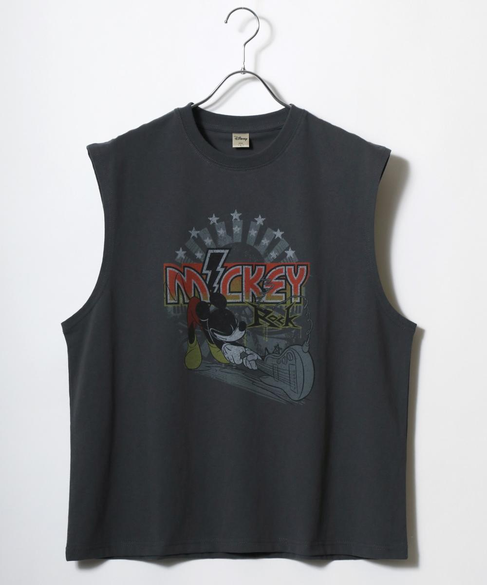 【Disney】Mickey ミッキー　ノースリーブ　Tシャツ ミッキーマウス オーバーサイズ ピグメント風 ヴィンテージ