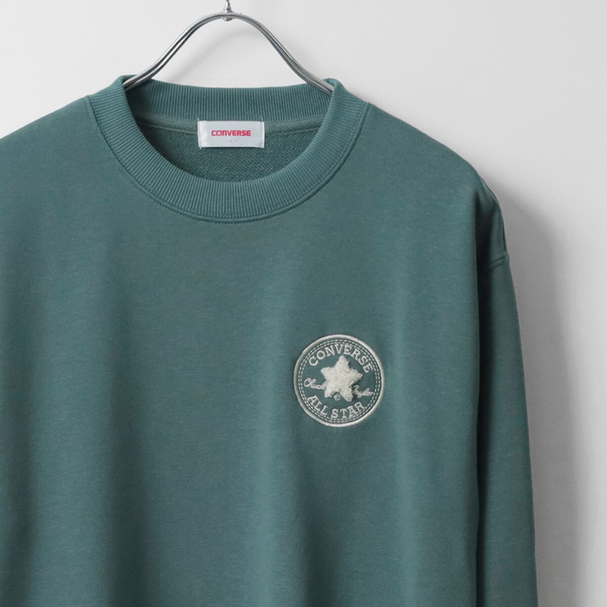 【ワンポイントロゴ刺繍】 裏毛 クルーネック トレーナー スウェット