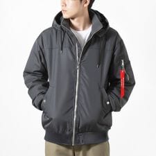 【脱着可能のフード付き】 リブ スタンドブルゾン ミリタリージャケット 2WAY