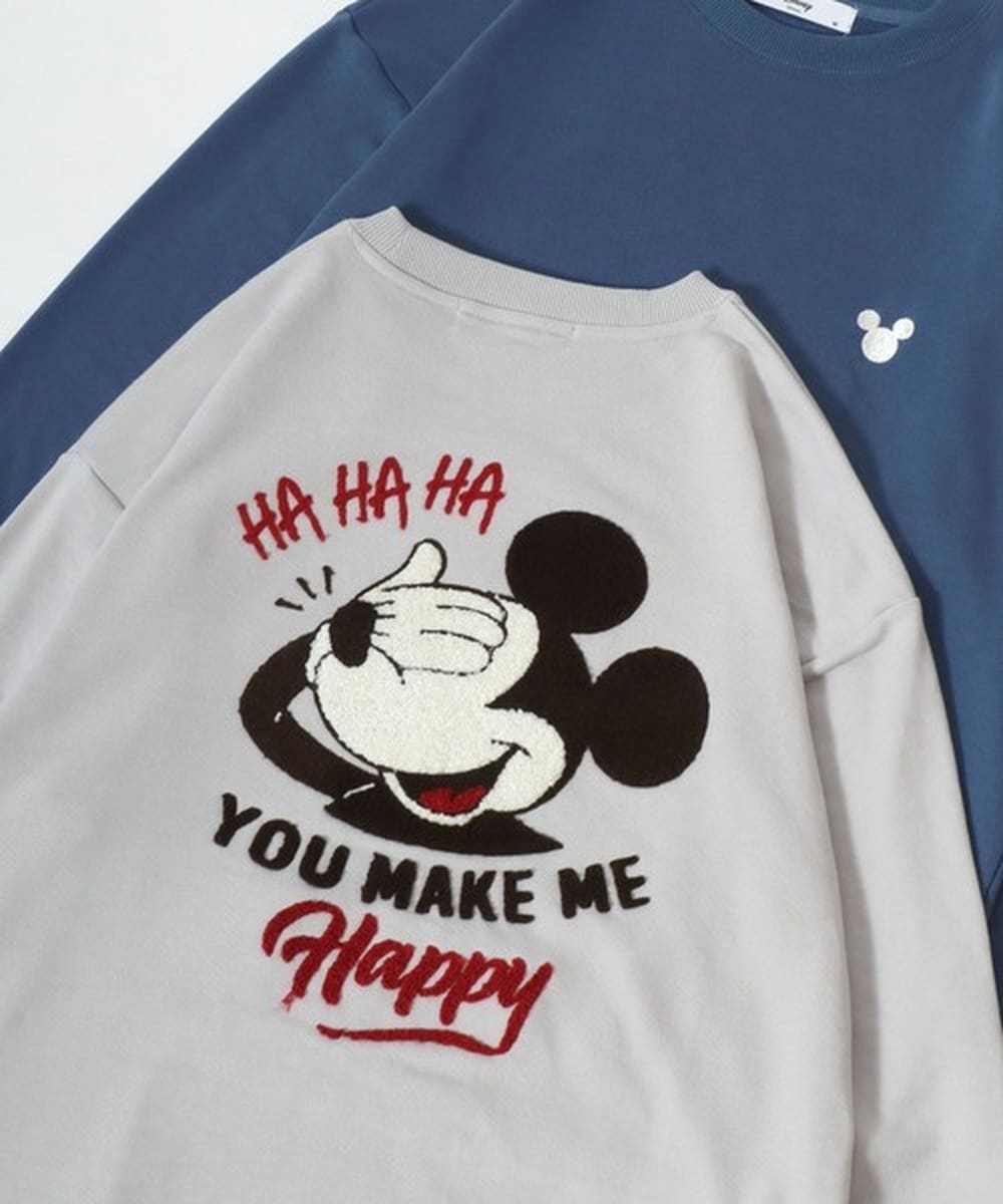 ミッキー/ミニーのレトロプリント】 裏毛 サガラ刺繍 クルーネック