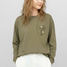 【フラップ付きポケT】 ワンポイント ロゴ 刺繍 ポケット Tシャツ レディース