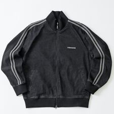 【デニム生地のジャージジャケット】 デニム トラックジャケット 袖ライン ワンポイント ロゴ