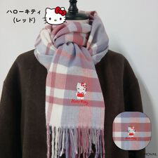 サンリオキャラクターズ/刺繍入り/ストール/チェック柄/マフラー/クロミ/ハンギョドン/シナモロール