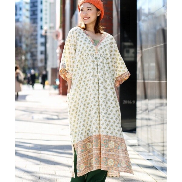 ハンドメイドワンピース OP 春 夏 フラワー モンステラ 草花