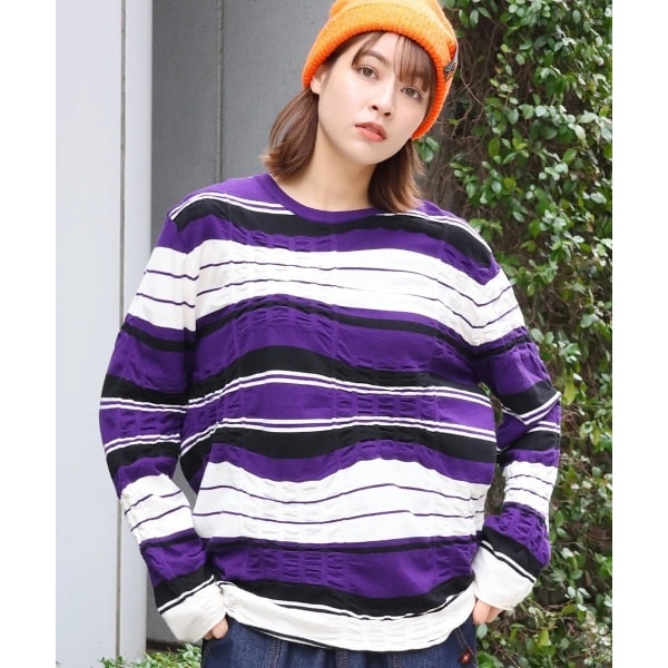 チチカカ（titicaca）/go slow caravan 歪んだボーダーニットロングTシャツ【WEB限定】 go slow caravan 歪んだボーダーニットロングTシャツ【WEB限定