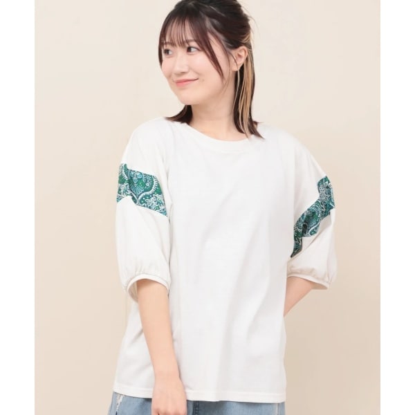 チチカカ　バンダナスリーブ刺繍Tシャツ　ホワイト バンダナスリーブ刺繍Tシャツ / Tシャツ・カットソー