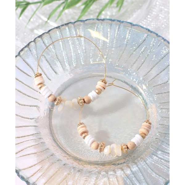 ストーン＆ビーズフープピアス