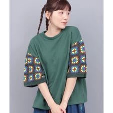 クロシェ風スリーブTシャツ