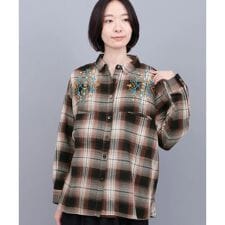 刺繍ワッフルチェックシャツ
