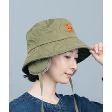 耳当て付きキルティングバケットハット