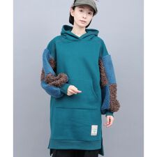 裏起毛×ボアスリーブフードワンピース