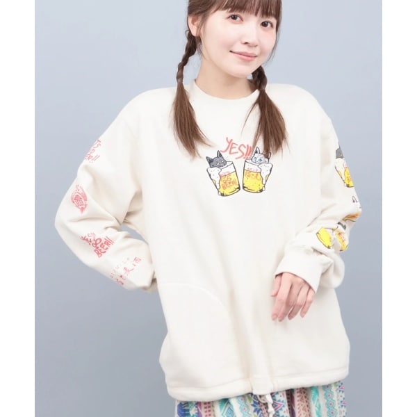 go slow caravan 猫と麦酒 裏毛クルースウェット【WEB限定