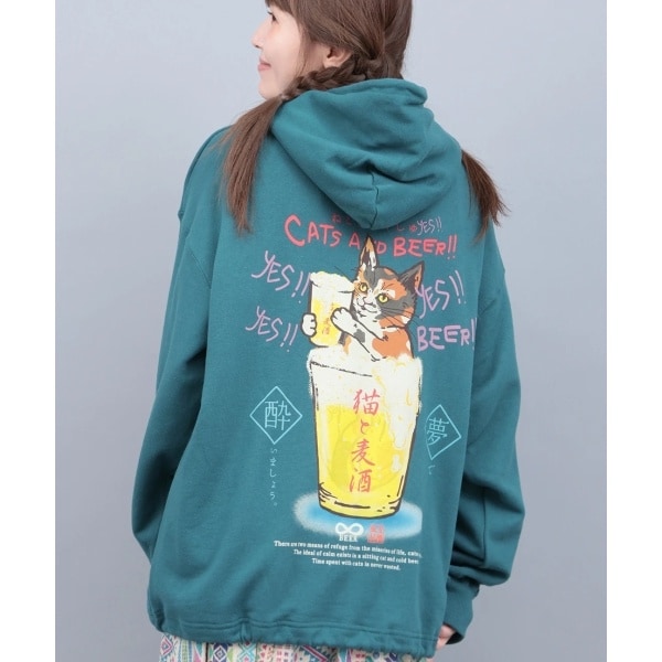 go slow caravan 猫と麦酒 裏毛ボックスフーディー【WEB限定