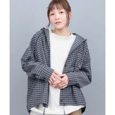 フード付きチェックシャツ