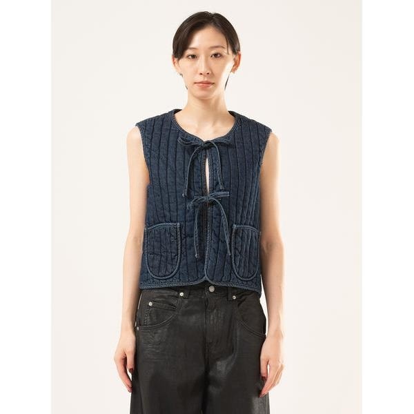 ツイードドッキングデニムベスト(Charcoal Gray) | ラディエイト