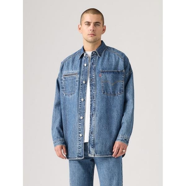 Levi's Mサイズ 白/青ストライプジャケット Levi's ストライプデニムジャケット Levi's Mサイズ 白/青