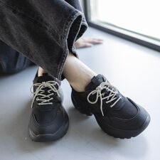 【26春夏新作】【Higirl】厚底ストーンリボンスニーカー