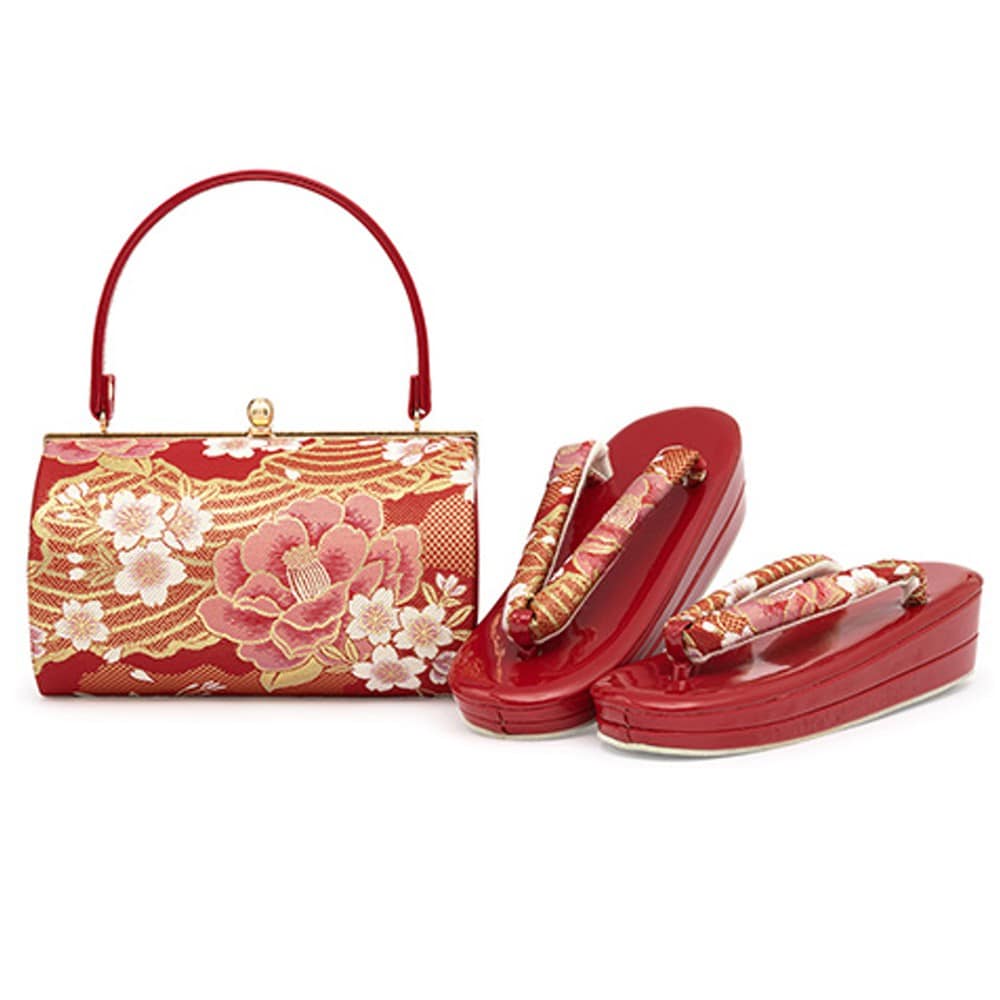 【新品未使用】帯・草履・鞄共布セット SOUBIEN 草履バッグセット 成人式 草履 バッグ 振袖 ゴールド 金色 桜